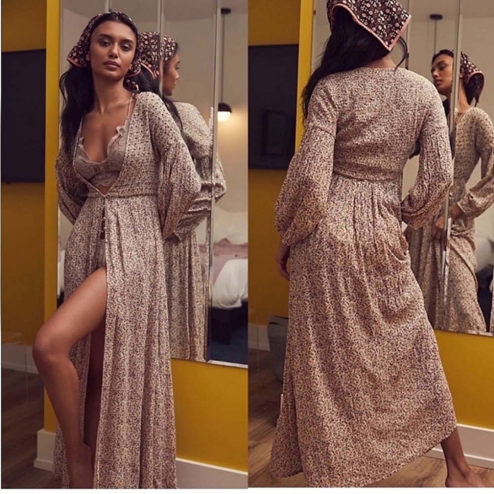 Intimately Free People Kadence Floral Beaded Smocked Duster Size XS Boho